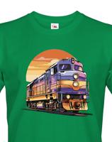 Pánské tričko s vlakem - krásný barevný motiv s plnými barvami