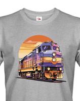 Pánské tričko s vlakem - krásný barevný motiv s plnými barvami