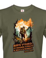 Pánské  triko s citátem Edmunda Hillaryho - Miřte vysoko - triko pro cestovatele