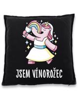Polštář pro milovníky vína s nápisem Jsem vínorožec - skvělý dárek