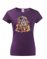 Roztomilé dámské tričko s potiskem pejska v košíku