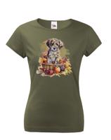 Roztomilé dámské tričko s potiskem pejska v košíku