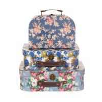 Sass & Belle set 3 kartonových kufříků Delphine Blue Vintage Rose - 3 velikosti
