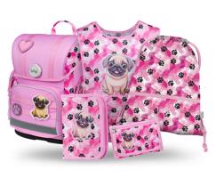 Školní set 5 kusů - aktovka, penál, sáček, zástěra, peněženka BAAGL Ergo Tlapky II - 19 L