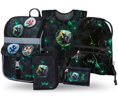 Školní set 5 kusů - aktovka, penál, sáček, zástěra, peněženka BAAGL Zippy Draci II - 18 L