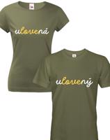 Svatební párová trička s potiskem Ulovená/Ulovený - dárek pro novomanžele