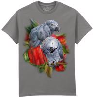 The Colored House Pánské tričko s potiskem afrických papoušků – African Greys od Carol Cavalaris - šedé Velikost: M