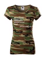 Vtipné dámské tričko s nápisem Za každou úspěšnou ženou stojí muž