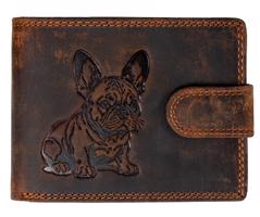 WILD Kožená peněženka s přeskou - Francouzský buldoček - hnědá