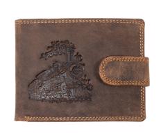 WILD Luxusní pánská peněženka s přezkou - VLAK - hnědá ART-895