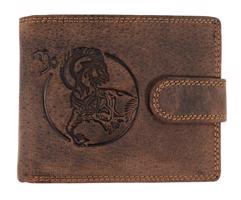WILD Pánská kožená peněženka s přeskou s obrázky znamení - KOZOROH - hnědá