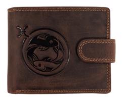 WILD Pánská kožená peněženka s přeskou s obrázky znamení - RYBY - hnědá
