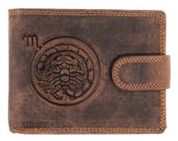 WILD Pánská kožená peněženka s přeskou s obrázky znamení - ŠTÍR - hnědá