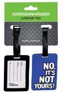 WORLDPACK jmenovky na zavazadla NO, IT’S NOT YOURS! 2 ks - modré silikonové visačky 7,5 x 5 cm