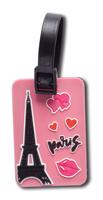 WORLDPACK jmenovky na zavazadla Paris 2 ks - růžové silikonové visačky 7,5 x 5 cm